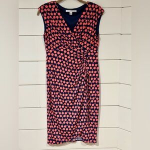 Maggy London Abstract Faux Wrap Cinched Waist Sleeveless Dress Navy & Red Size 6